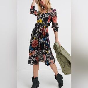 Lucky Brand Abstract Floral Midi Wrap Dress Size XS